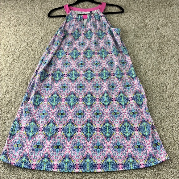 Cabana Life Keyhole Halter Shift Coverup Dress UPF Geometric Cooling Pink A-line - Picture 1 of 9